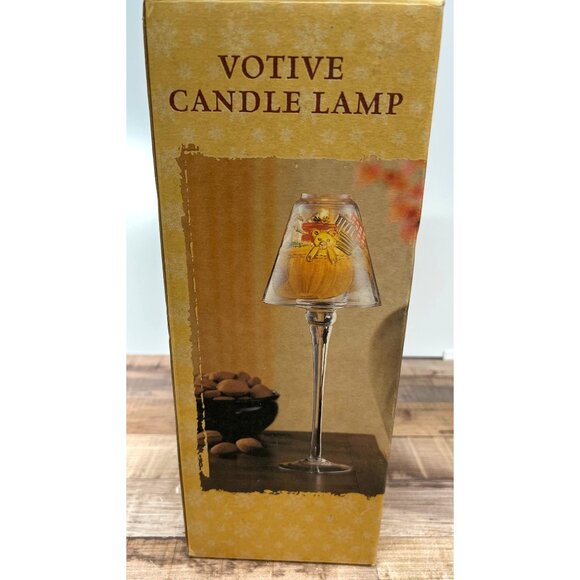 Artisan Hand-Painted Bear Scene Glass Candle Holder Tall Stem Decorative Accent - Picture 5 of 5